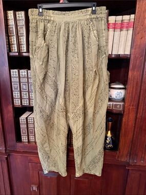 Free People Olive Textured Wide-Leg Pants
